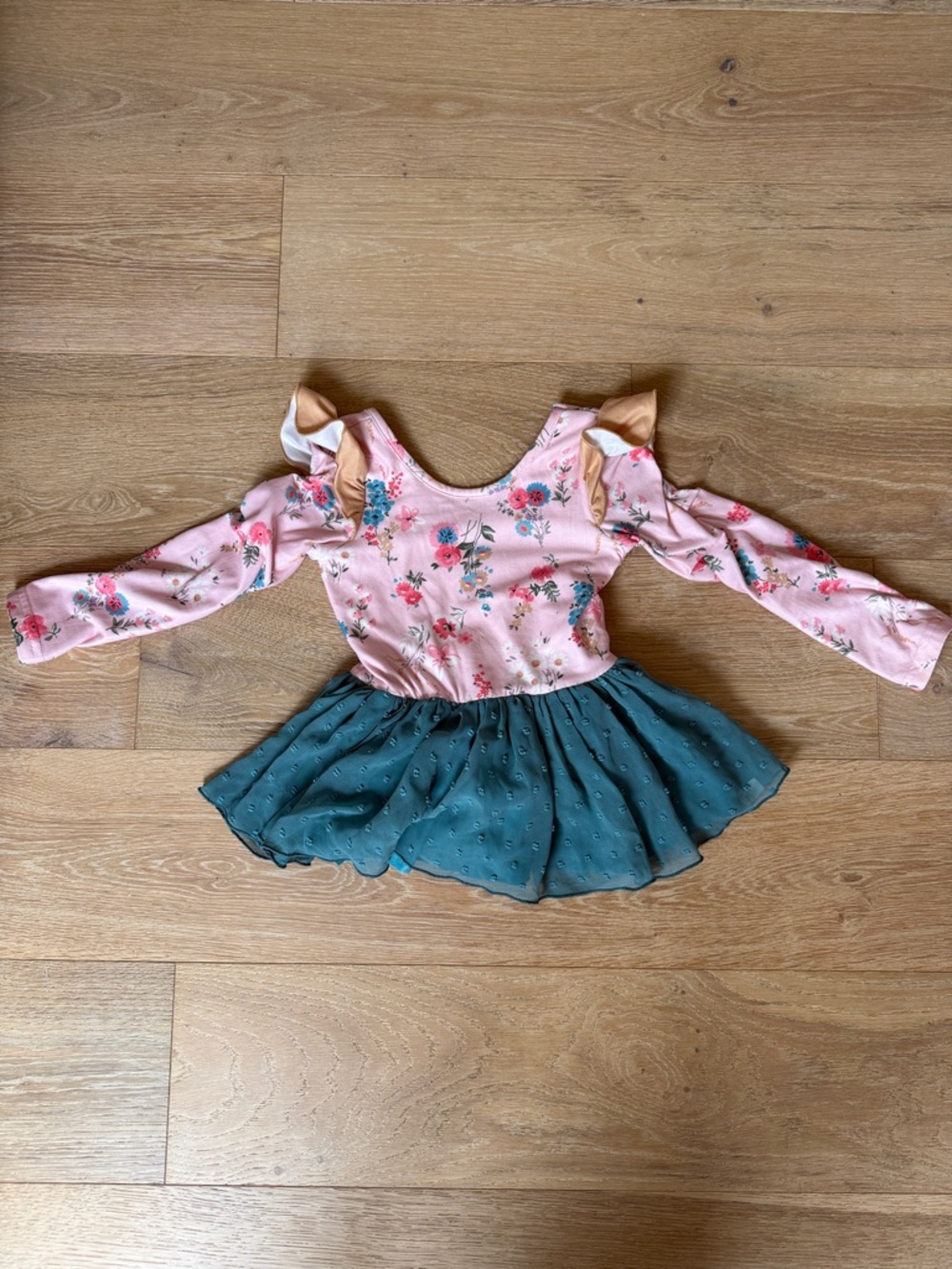cheeky plum Pink Floral Top with Teal Green Skirt Dance Costume